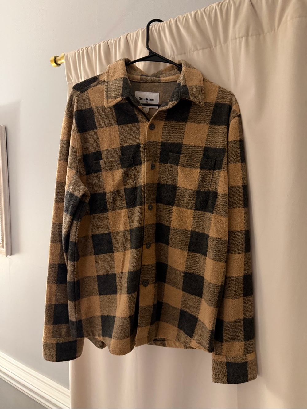 Goodfellow & Co Tan and Black Plaid Button-Up Shacket